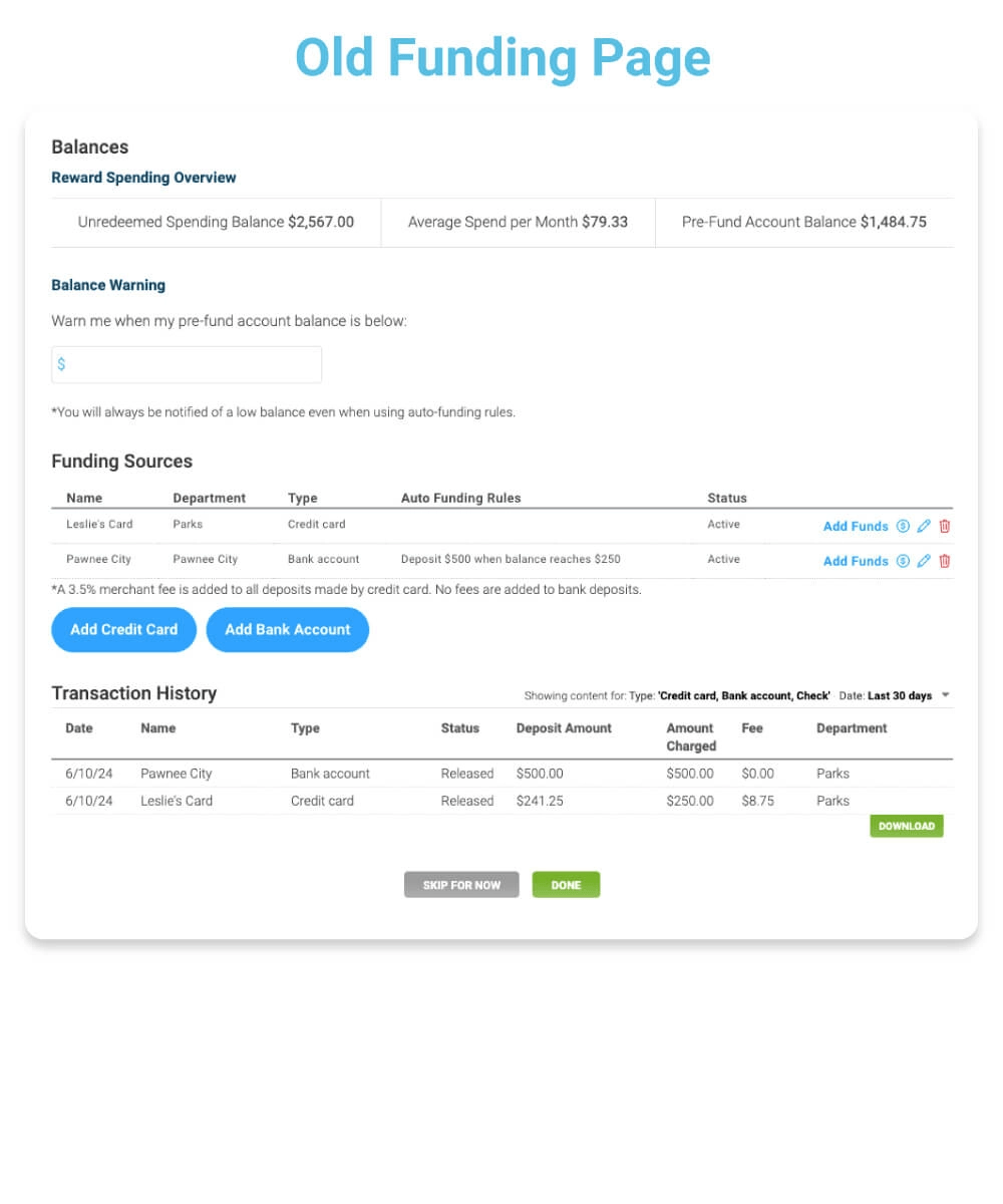 Screenshot of old funding page