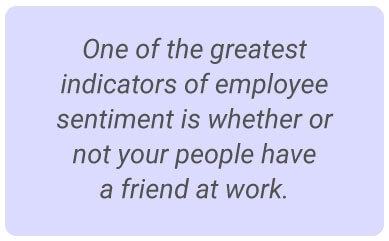 image with text - One of the greatest indicators of employee sentiment is whether or not your people have a friend at work