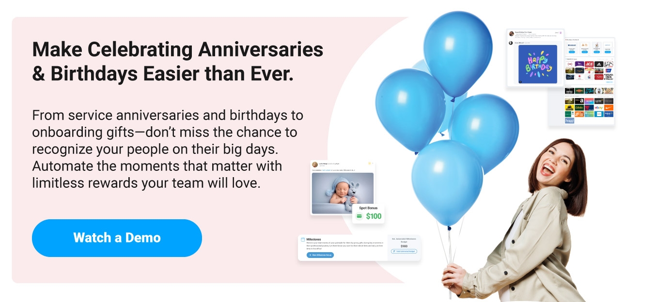 Manage your birthday and service award programs with Motivosity | Office birthday ideas