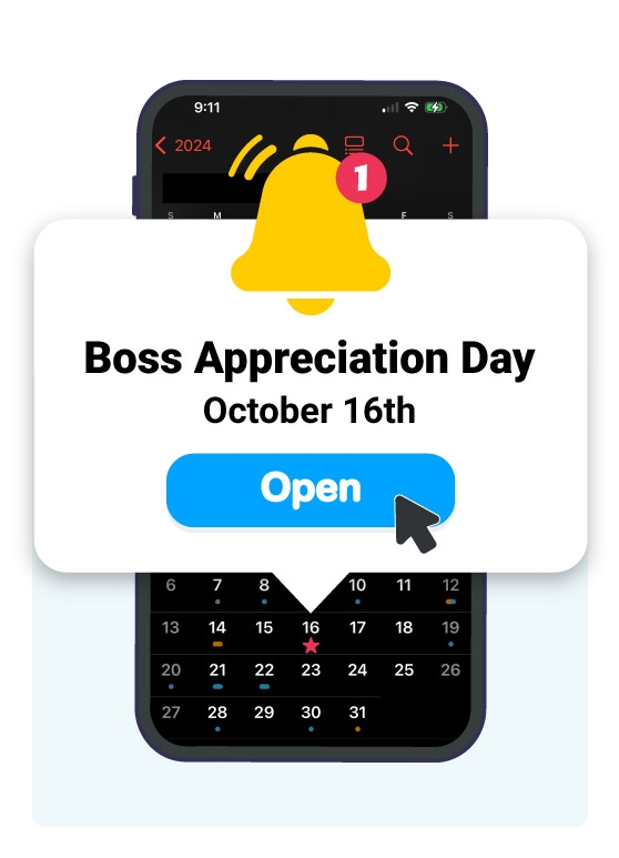 Image of an alarm on the special day, national boss day, recognized in history as a holiday promoting celebration.