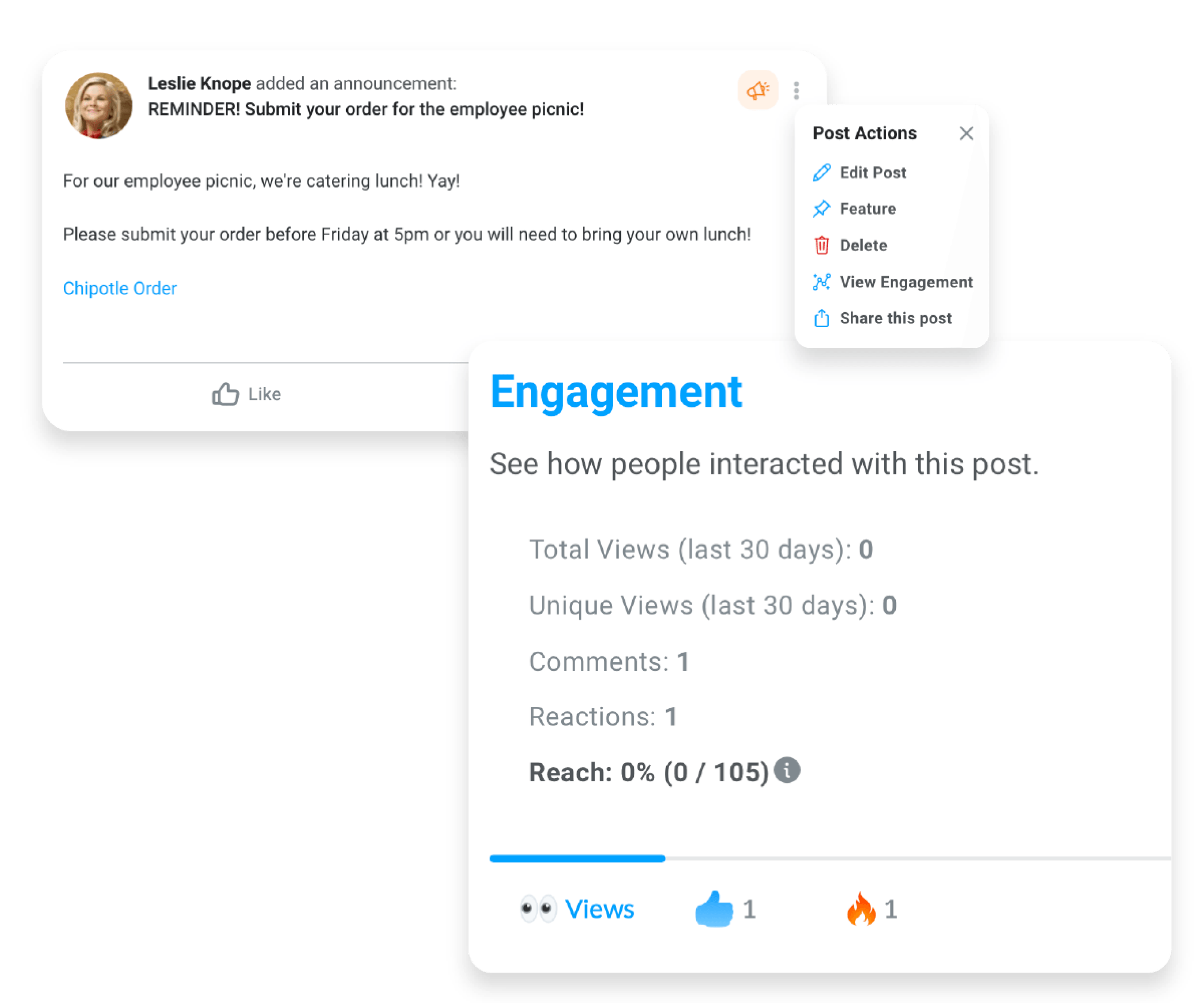 Image of engagement dashboards to show how effective your collaboration tools, like Motivosity, are.