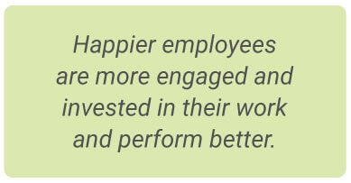 image with text - Happier employees are more engaged and invested in their work and perform better.