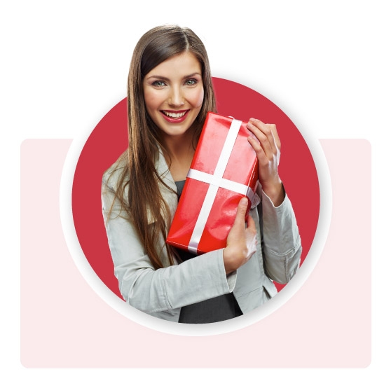 Image of a woman holding a physical gift, which is a nice way to show recognition and celebration for your work leader or mentor.