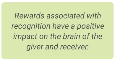 image with text - Rewards associated with recognition have a positive impact on the brain of the giver and receiver.